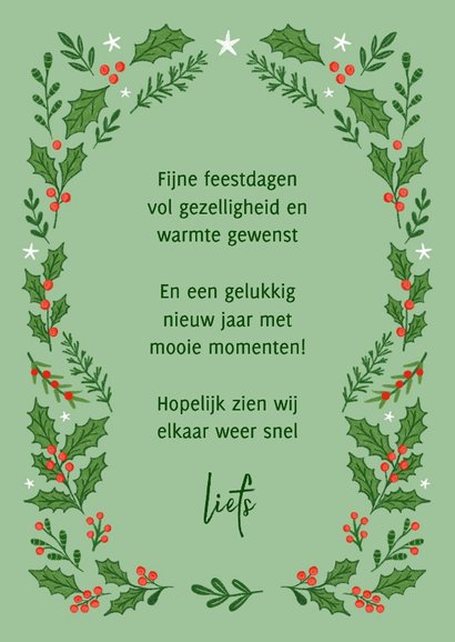Kerstkaart fotokaart hulst besjes lichtgroen 3