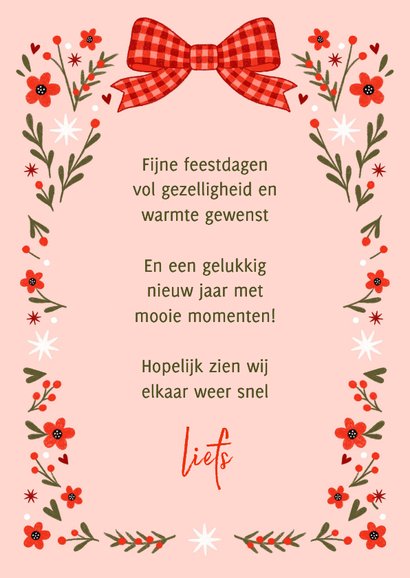 Kerstkaart fotokaart strik bloemen rood roze 3