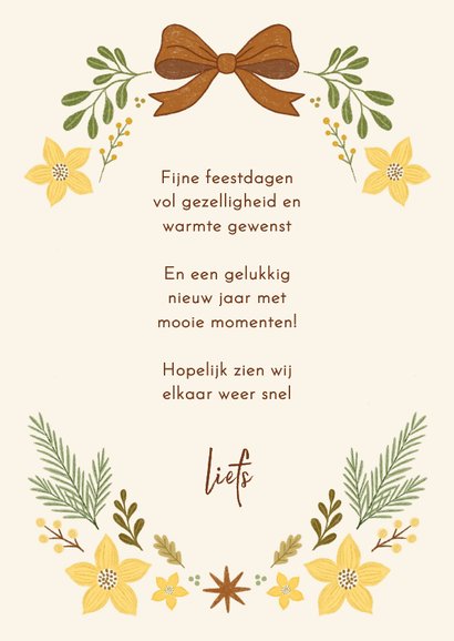 Kerstkaart fotokaart strik vintage bloemen geel 3
