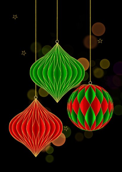 Kerstkaart gevouwen kersthangers rood en groen 2