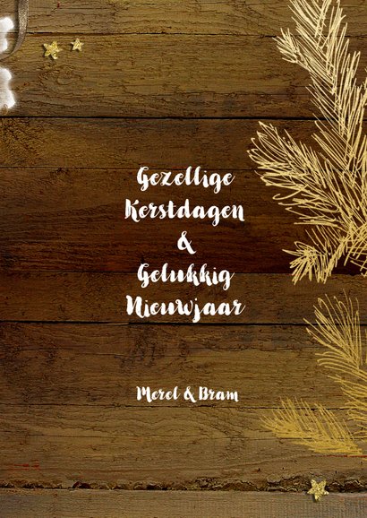 Kerstkaart gezellig hout goud met eigen foto 3