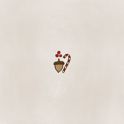 Kerstkaart gezellige kabouters paddestoelen en eikeltjes Achterkant