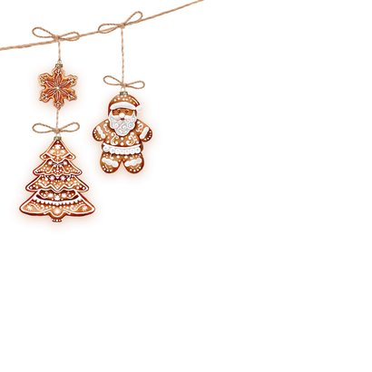 Kerstkaart gingerbread aan kersttakken 2