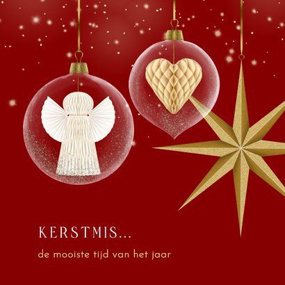 Kerstkaart glasbal met hart en engel 2