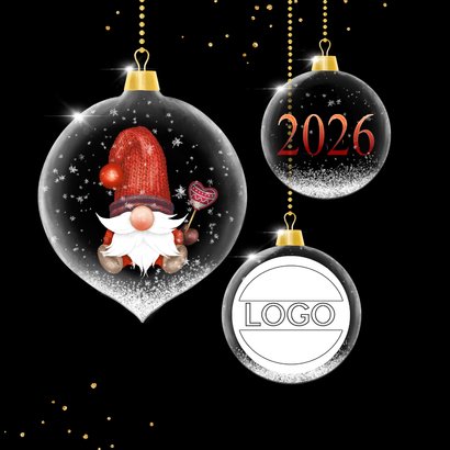 Kerstkaart glasballen met kabouter 2