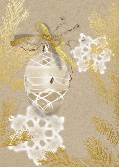 Kerstkaart glazen kerstbal gouden kersttak 2
