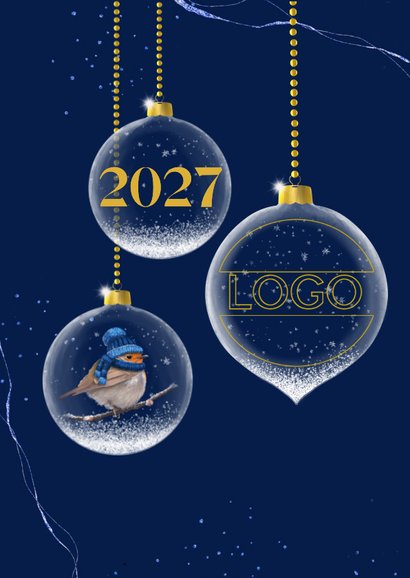 Kerstkaart glazen kerstballen logo 2