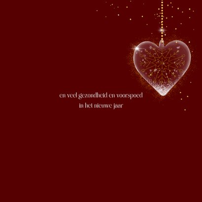 Kerstkaart glazen kerstballen op rood met foto en jaartal 3