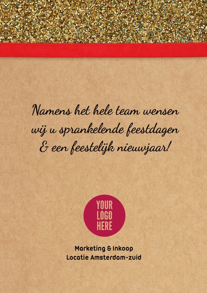 Kerstkaart glitter boom goud 3