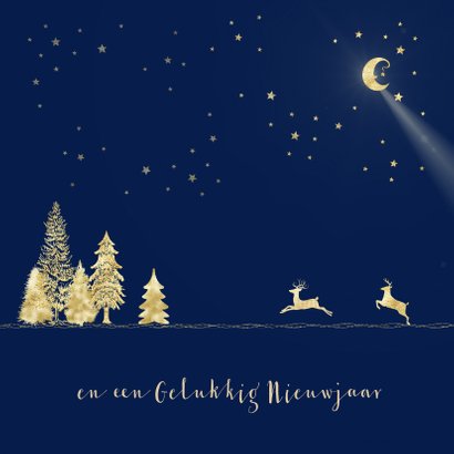 Kerstkaart goud-illustratie op blauw 2