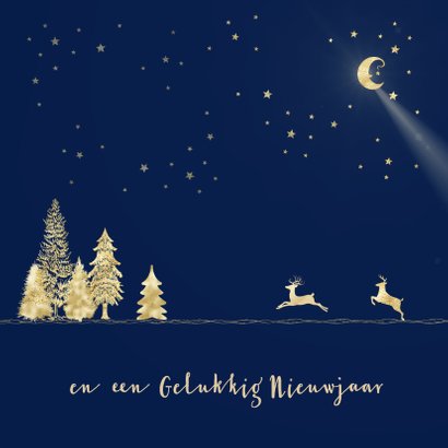 Kerstkaart goud-illustratie op blauw 2