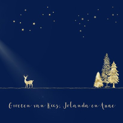 Kerstkaart goud-illustratie op blauw 3