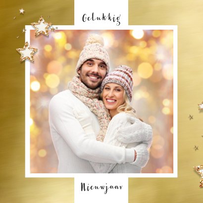 Kerstkaart goud kader en sterren bij eigen foto 2