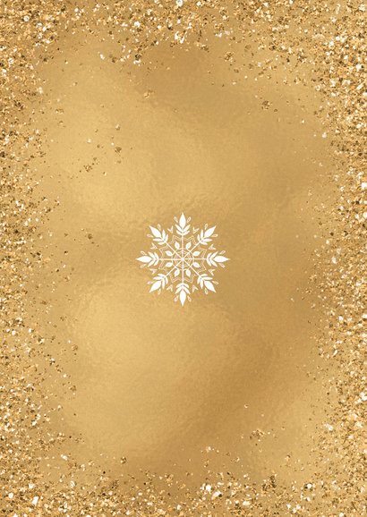 Kerstkaart goud merry christmas foto sneeuwvlokken glitters Achterkant