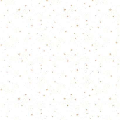 Kerstkaart goud op wit met sterretjes Achterkant