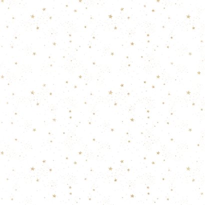 Kerstkaart goud op wit met sterretjes Achterkant