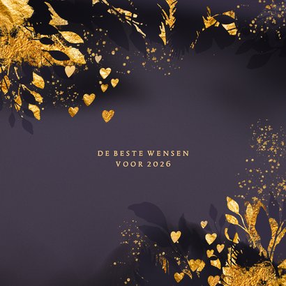 Kerstkaart goud paarse dennentakken 2