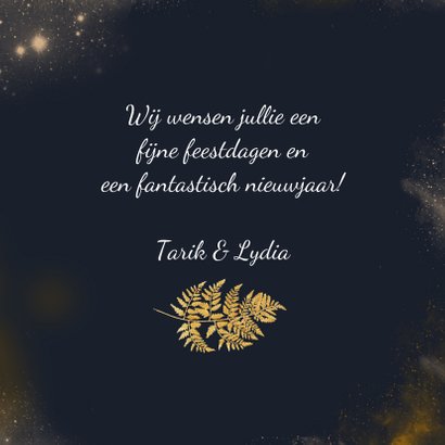 Kerstkaart gouden blad en sterren 3