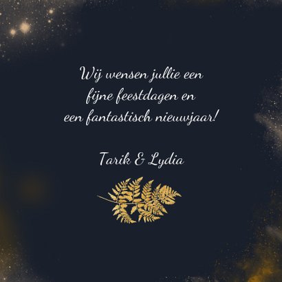 Kerstkaart gouden blad en sterren 3