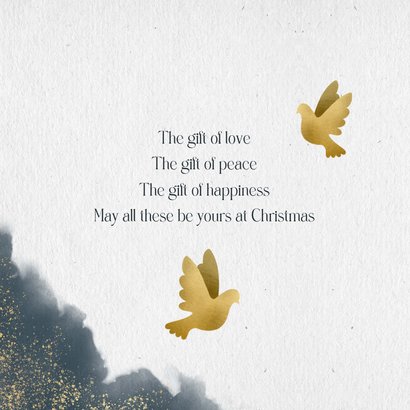 Kerstkaart gouden duiven blauwe waterverf en typografie 2