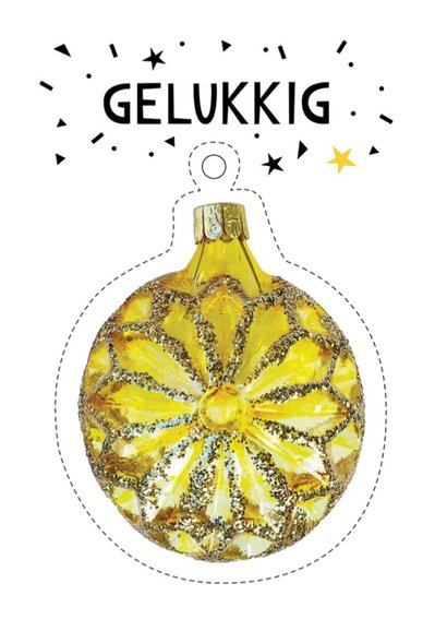 Kerstkaart gouden kerstbal 2