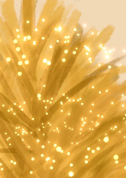 Kerstkaart gouden kerstboom met lichtjes licht 2