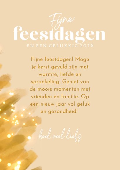 Kerstkaart gouden kerstboom met lichtjes licht 3