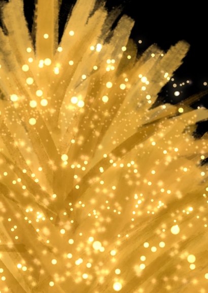 Kerstkaart gouden kerstboom met sprankelende lichtjes 2