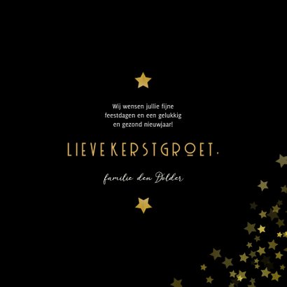 Kerstkaart gouden kerstboom met sterren Fijne Feestdagen 3