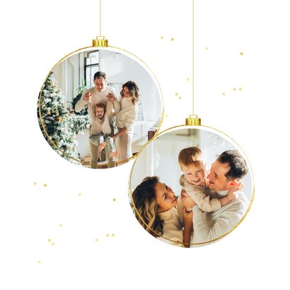 Kerstkaart gouden randje kerstbal foto confetti stijlvol 2