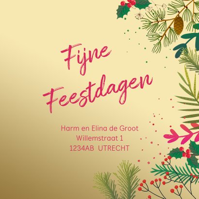 Kerstkaart goudlook met takjes 3