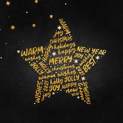 Kerstkaart goudlook ster met woorden krijtbord 2