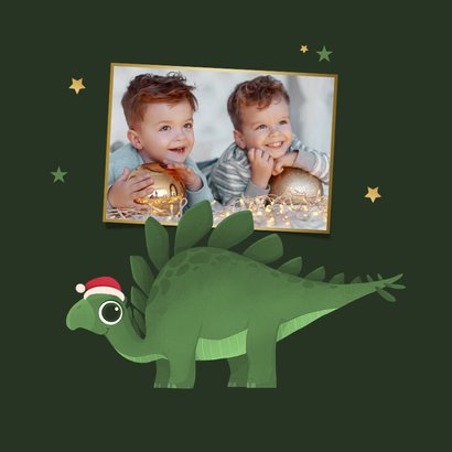 Kerstkaart grappig dinosaurus sterren ho ho ho 2