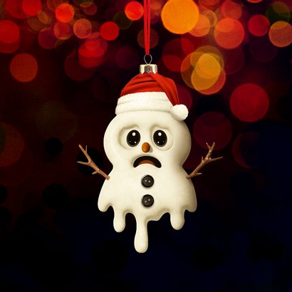 Kerstkaart grappige sneeuwpop kerstbal 2