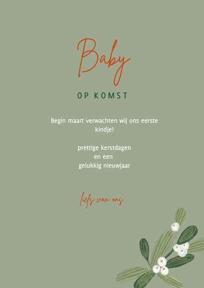 kerstkaart groen en besjes baby op komst 3