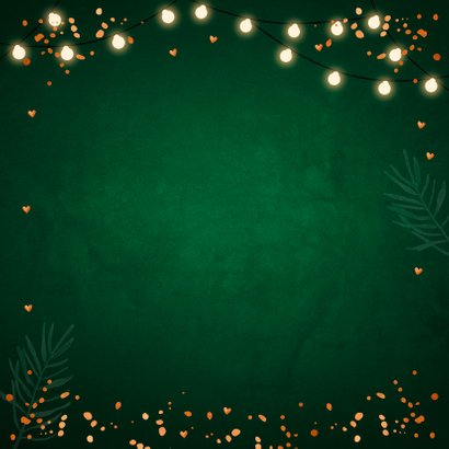 Kerstkaart groen foto lampjes confetti koperlook 2