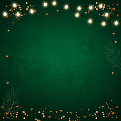 Kerstkaart groen foto lampjes confetti koperlook 2