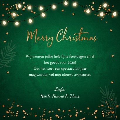 Kerstkaart groen fotocollage confetti koperlook 3