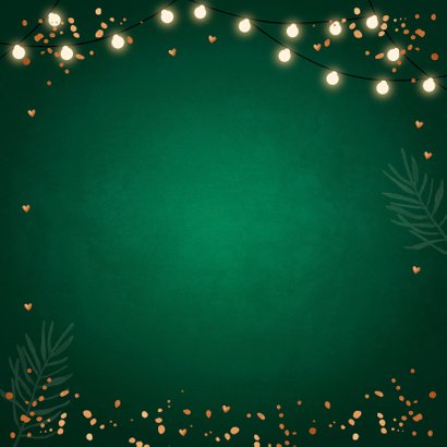 Kerstkaart groen fotocollage confetti koperlook Achterkant