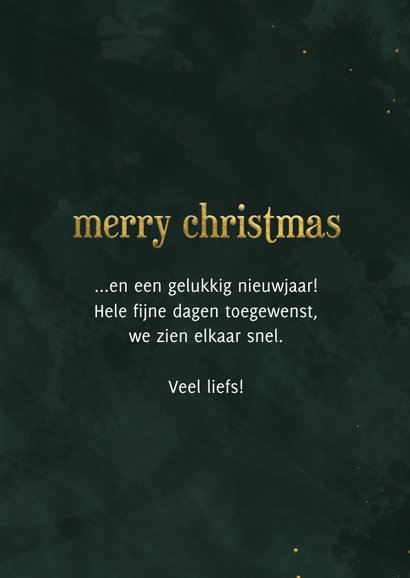 Kerstkaart groen goudlook speelse kerstballen met foto's 3