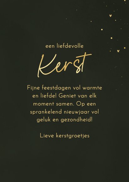 Kerstkaart groen hart hulst met twee foto's goudlook 3