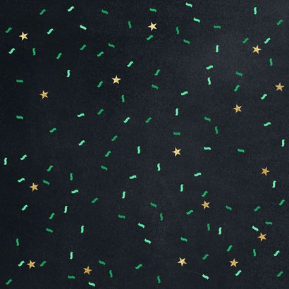 Kerstkaart groene confetti krijtbord Achterkant