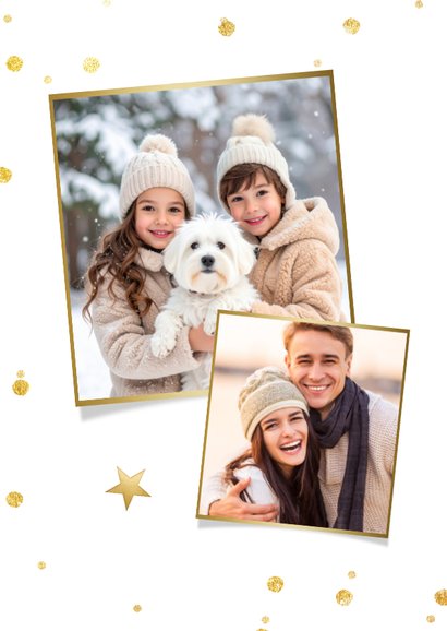 Kerstkaart grote eigen foto sneeuw kader en Merry Christmas 2