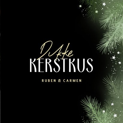 Kerstkaart grote foto gouden dennenkader 3