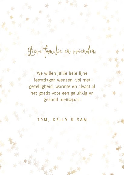 Kerstkaart grote foto, gouden sterren en "Merry Christmas" 3