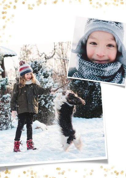 Kerstkaart grote foto met goudlook confetti 2