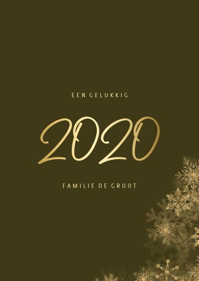 Kerstkaart grote foto met sneeuwkader en gouden 2020 3