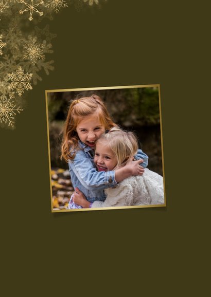Kerstkaart grote foto met sneeuwkader en gouden 2026 2