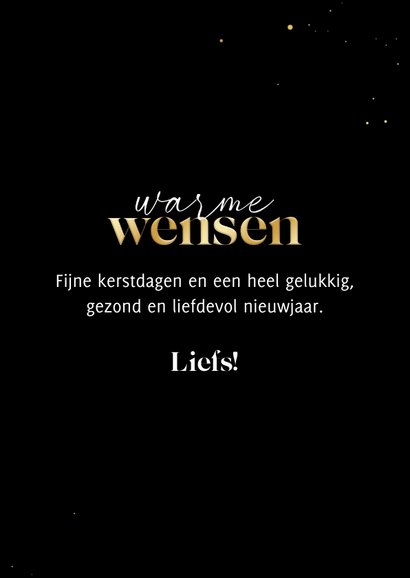Kerstkaart grote foto warme wensen en sneeuw staand 3