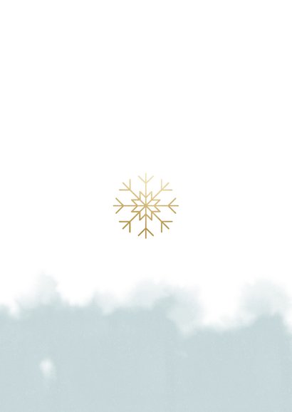 Kerstkaart grote foto, waterverf en gouden sneeuwvlokken Achterkant
